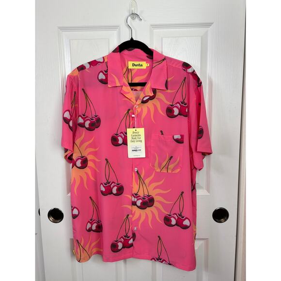 Duvin Cherry Men's Button Up Cabana Shirt Size M Lightweight Stretch Pink NWT - Picture 2 of 10
